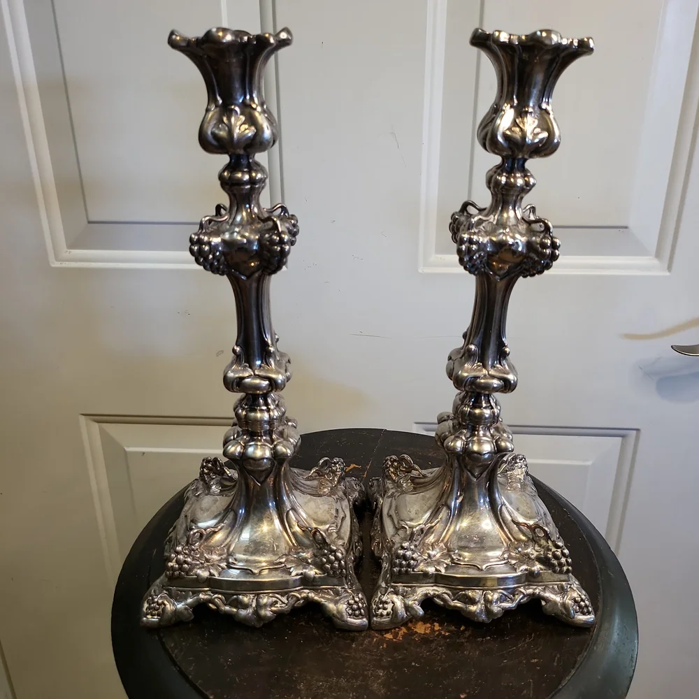 Pair of Russian Repousse Silver Plate Candlesticks by Warszawa Norblin 19th Cent - Picture 4 of 11